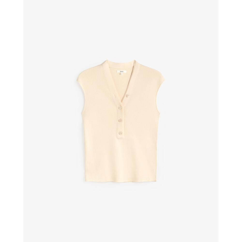 Yerse Sleeveless Ribbed Top with Buttons